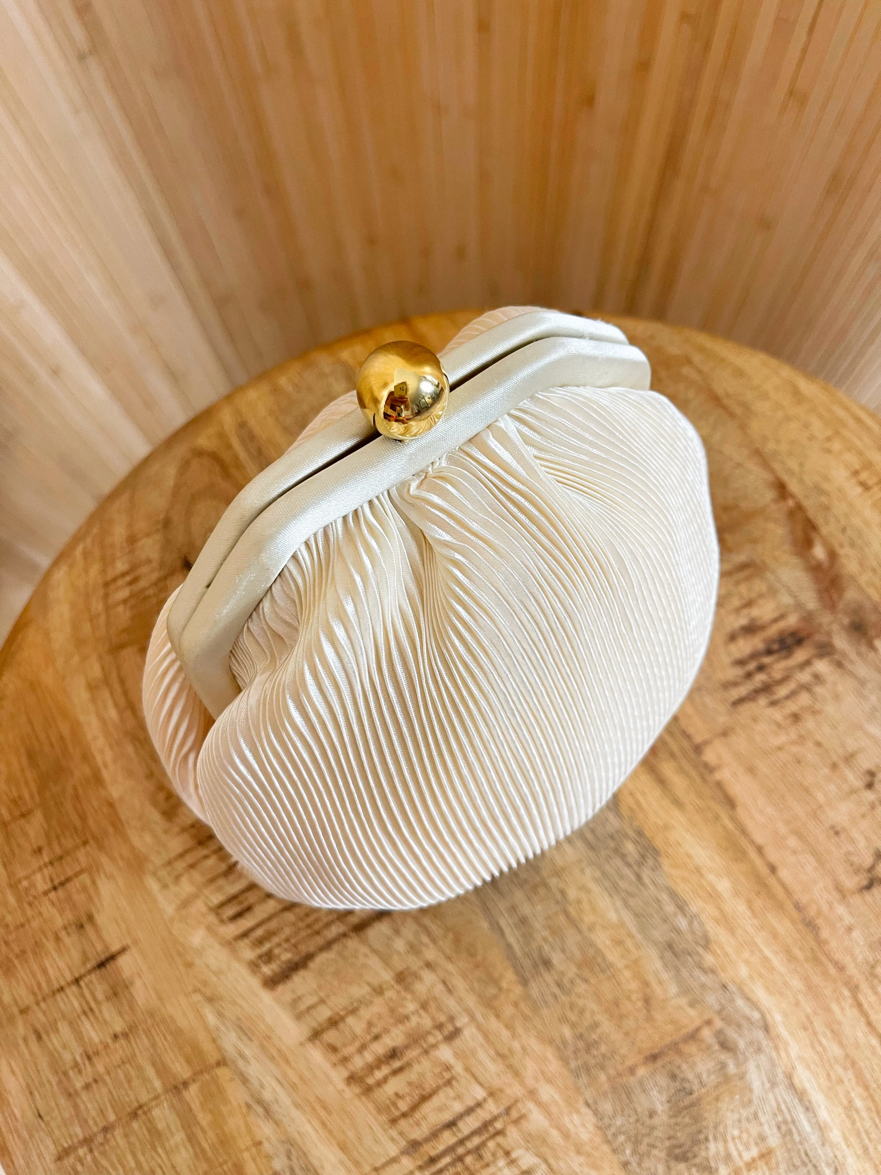 Vintage Vanilla Plisse Clamshell Bag