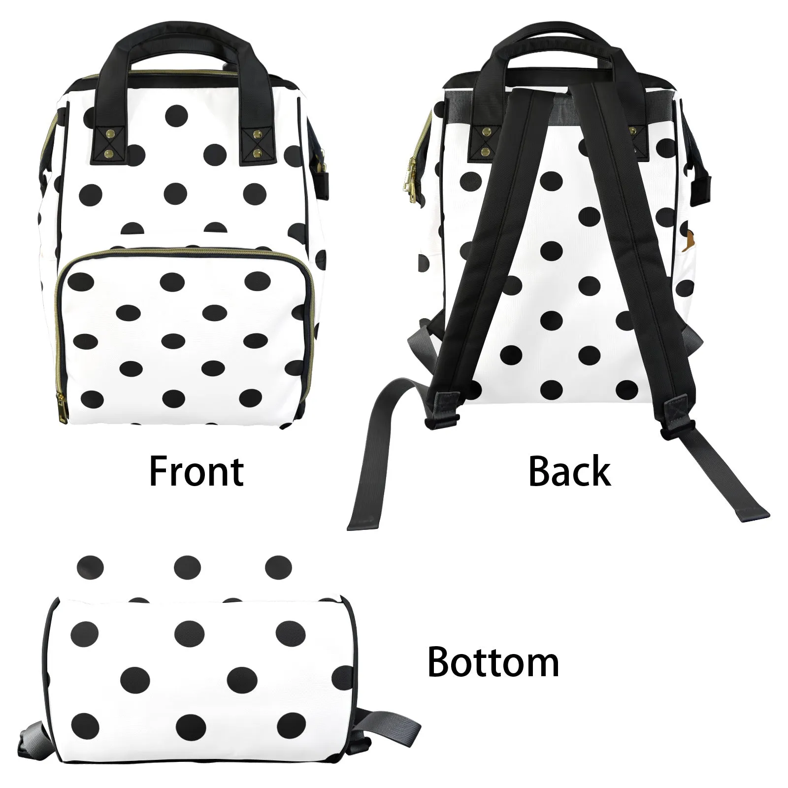 White With Black Polka Dots Multi-Function Diaper Bag