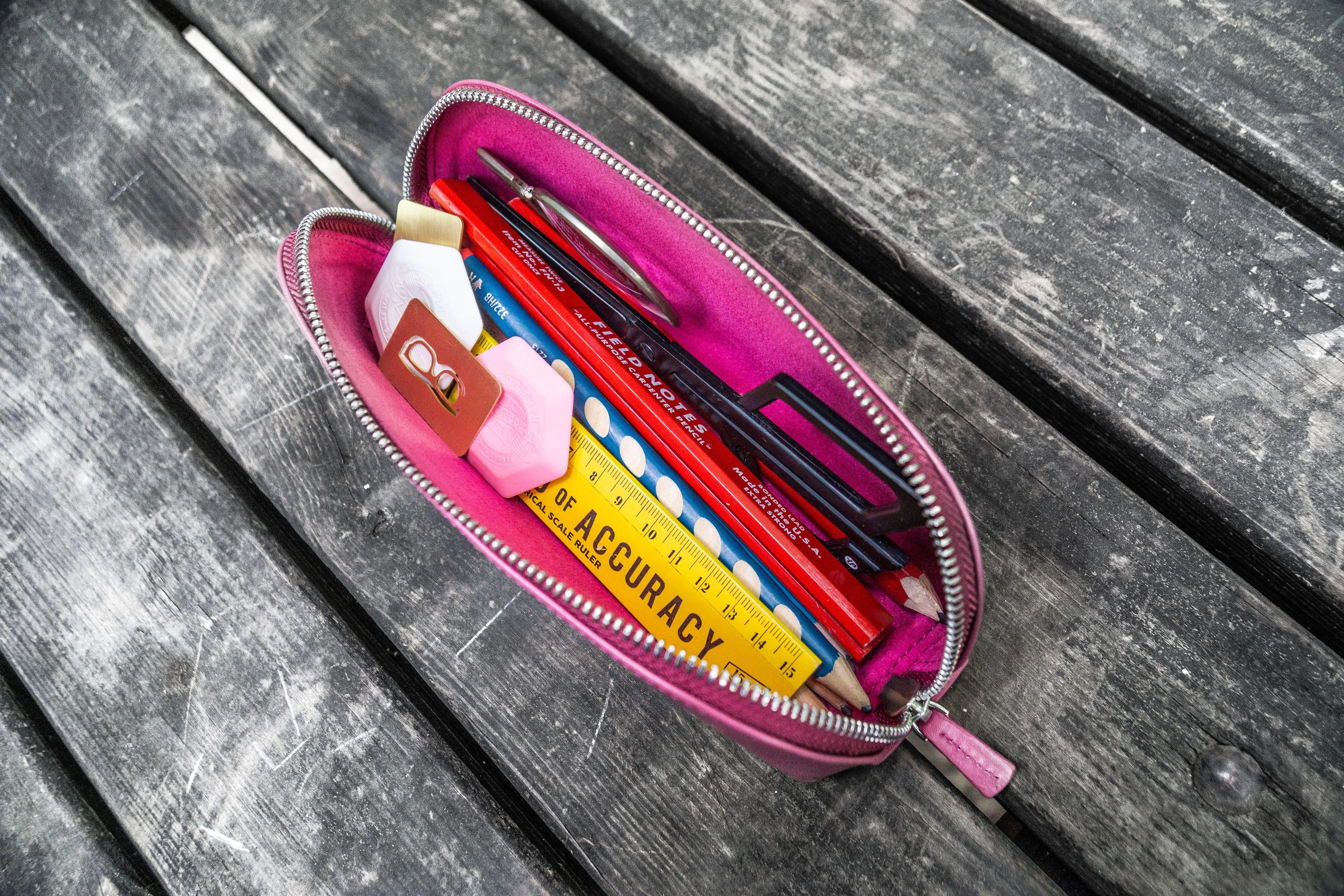 XLarge Zipper Leather Pencil Case - Pink