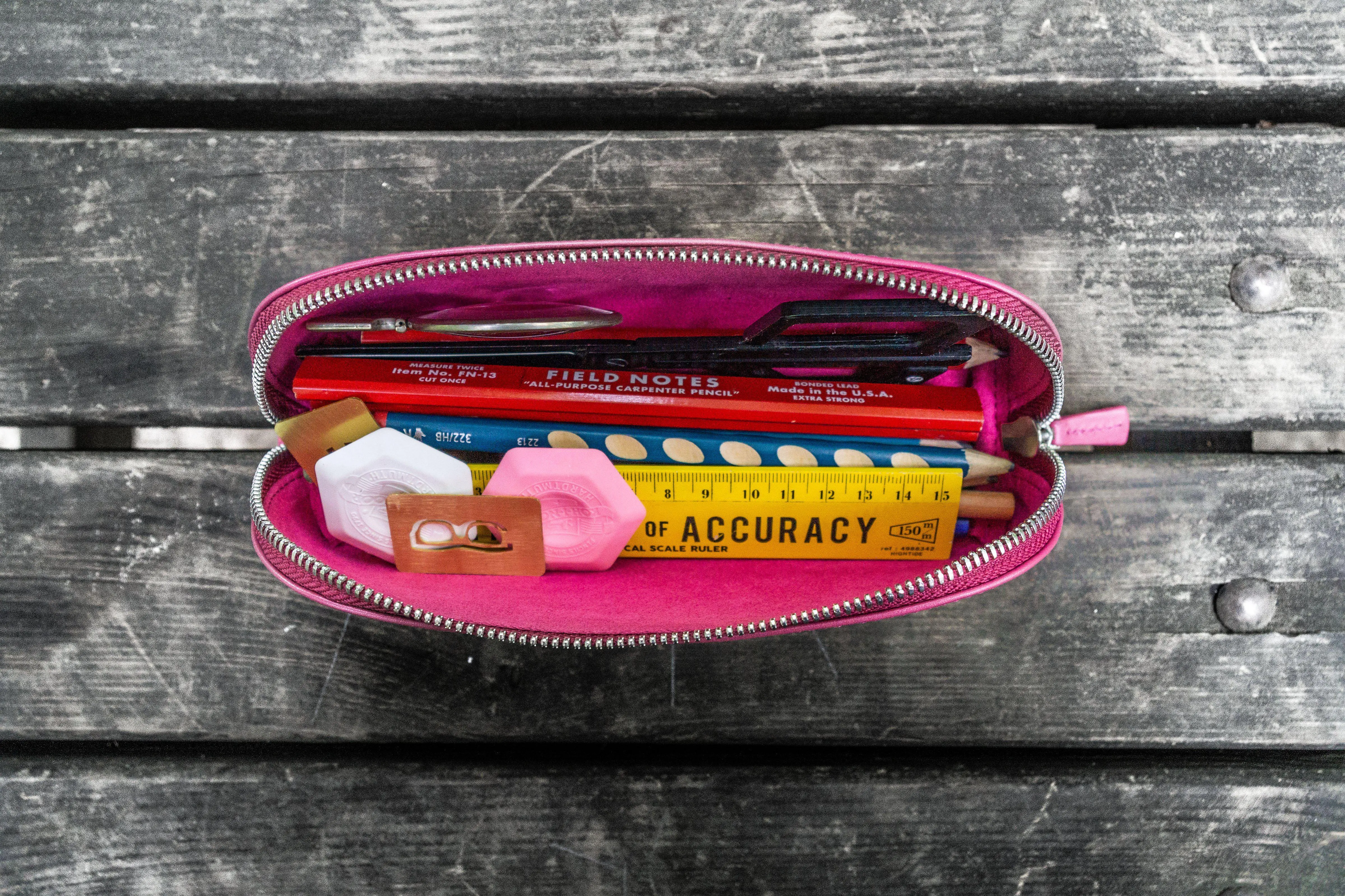 XLarge Zipper Leather Pencil Case - Pink