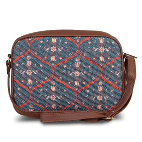 ZOUK Handmade Vegan Leather Sheesh Mahal Jaali Motif Print Women's Sling Bags With Adjustable Shoulder Strap